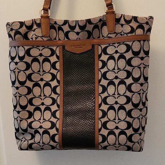 Coach Signature Snake Print Large Tote Shoulder Bag F31904 Brown & Black